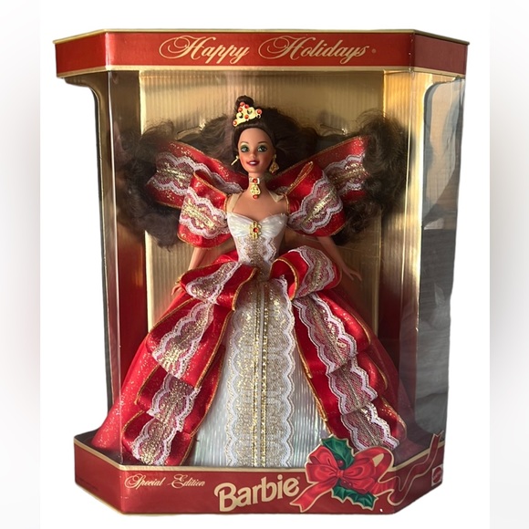1997 Vintage Misprint Gold Background Happy Holidays Special Edition Barbie